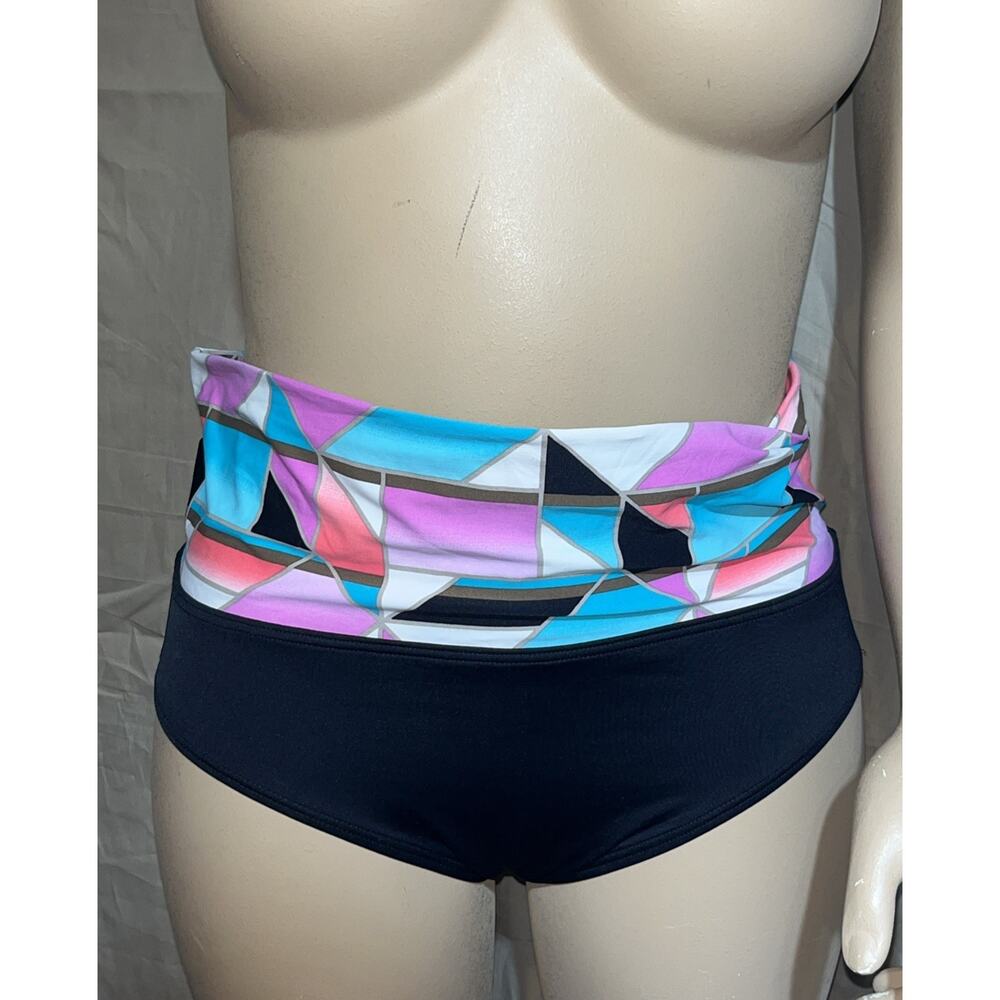 Coco Reef High-Waist Bikini Bottoms Black With Multi-colored Band Size Large